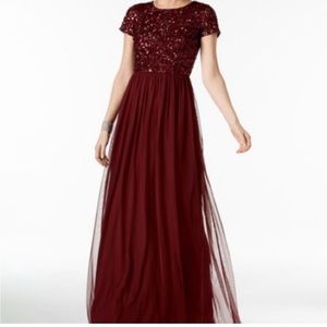 Adrianna Papel gown burgundy maroon tulle & sequins size 14